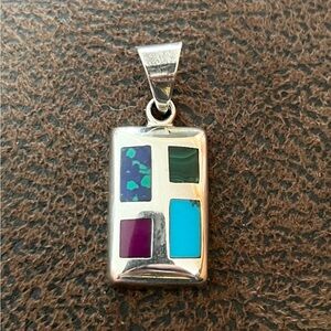 Silpada Sterling Silver Malachite Sugilite Turquoise Azurite Inlay Pendant